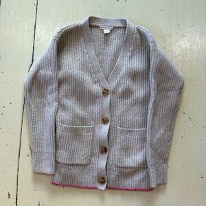 Crewcuts cardigan sweater in size small (6-7); multi cream with pink trim
